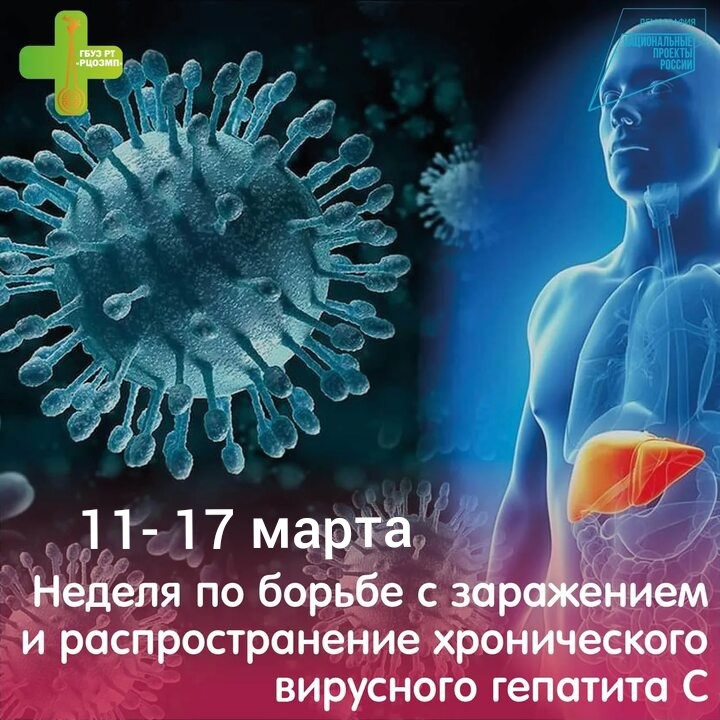 10 – 17 марта 2025 года  в России - Неделя по борьбе с заражением и распространением хронического вирусного гепатита С.