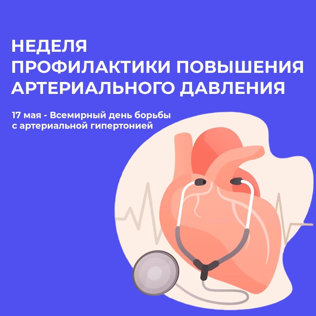 12 - 18 мая  2025 года в России - Неделя борьбы с артериальной  гипертонией и приверженности, назначенной врачом и терапии  (в честь Всемирного дня борьбы с артериальной гипертонией 17 мая).